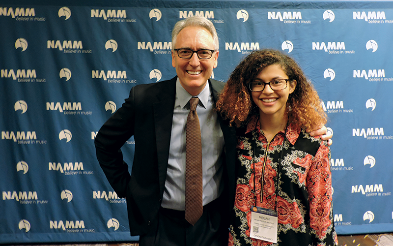Joe Lamond, president and CEO of the National Association of Music Merchants, with Ferris State University Music Industry Management recent grad Megan Polisuk-Balfour at the NAMM trade show.