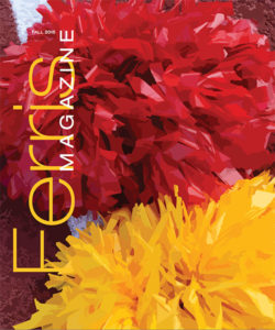 Cover of the Fall 2015 Ferris Magazine, featuring a close-up photo of red and gold pompons.