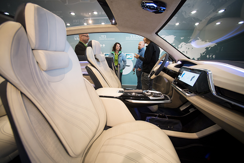 The ID15 display features state-of-the-art technology and high-end amenities including automated features to support autonomous driving, such as a retractable steering wheel, rotating seats and work surfaces, and a widescreen touch display.
